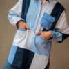 chemise mirana patchwork bleu rayures detail poches seconde main