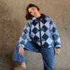 Antsa coat in blue quilted denim front viewAntsa coat in blue quilted denim front view