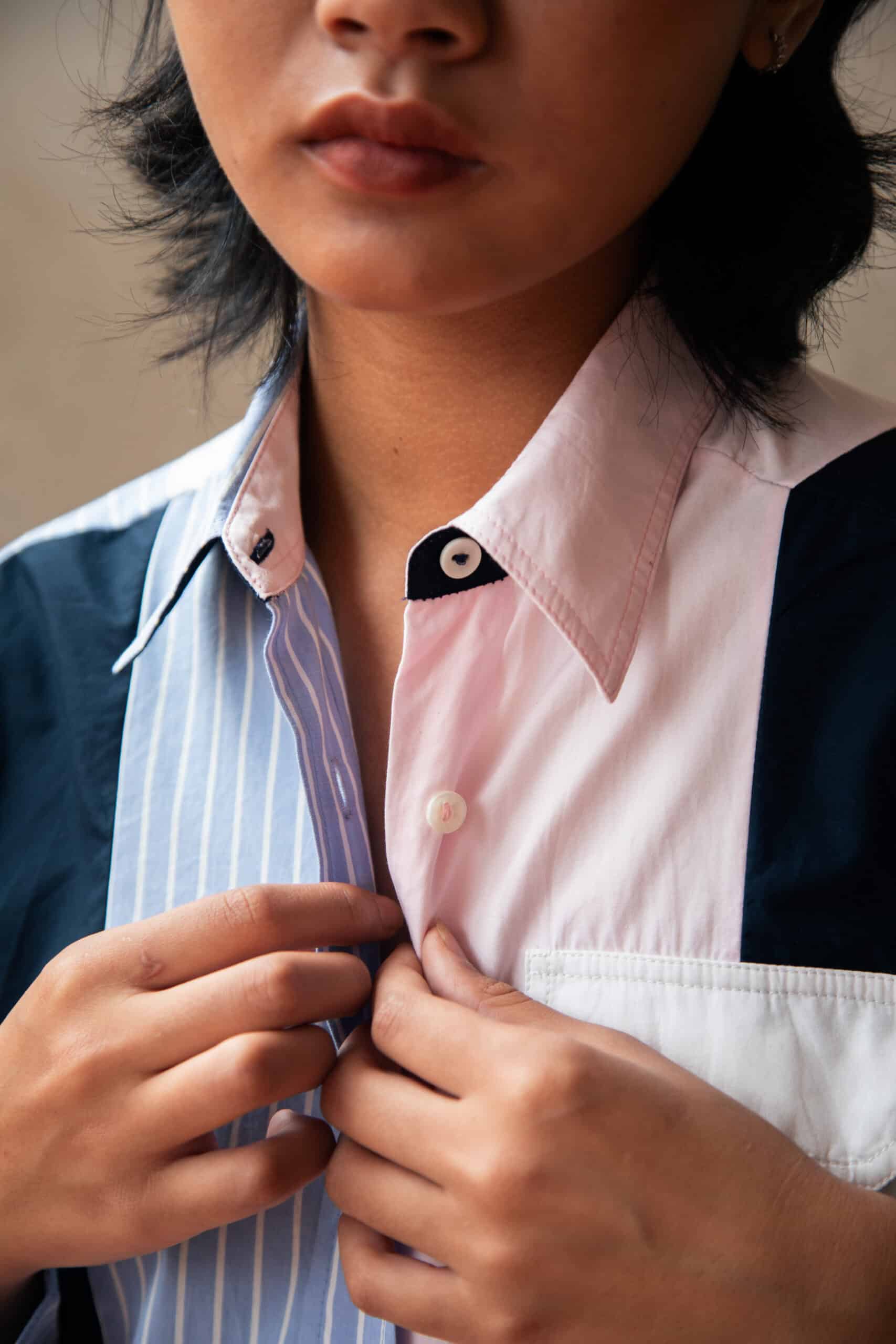 chemise mirana patchwork rose rayures detail col seconde main