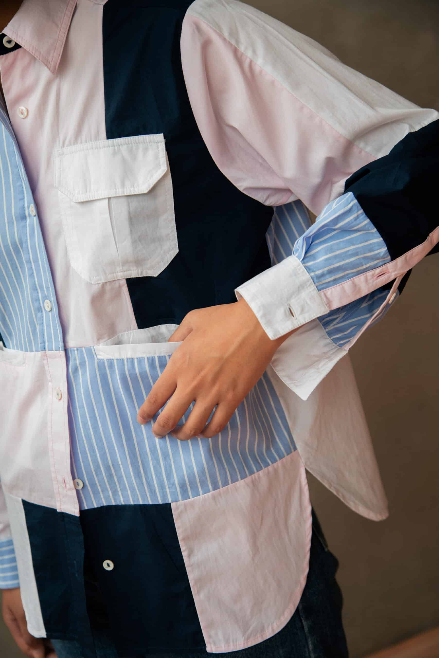 chemise mirana patchwork rose rayures detail manche seconde main