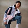 mirana patchwork pink striped shirt worn portrait seconde main