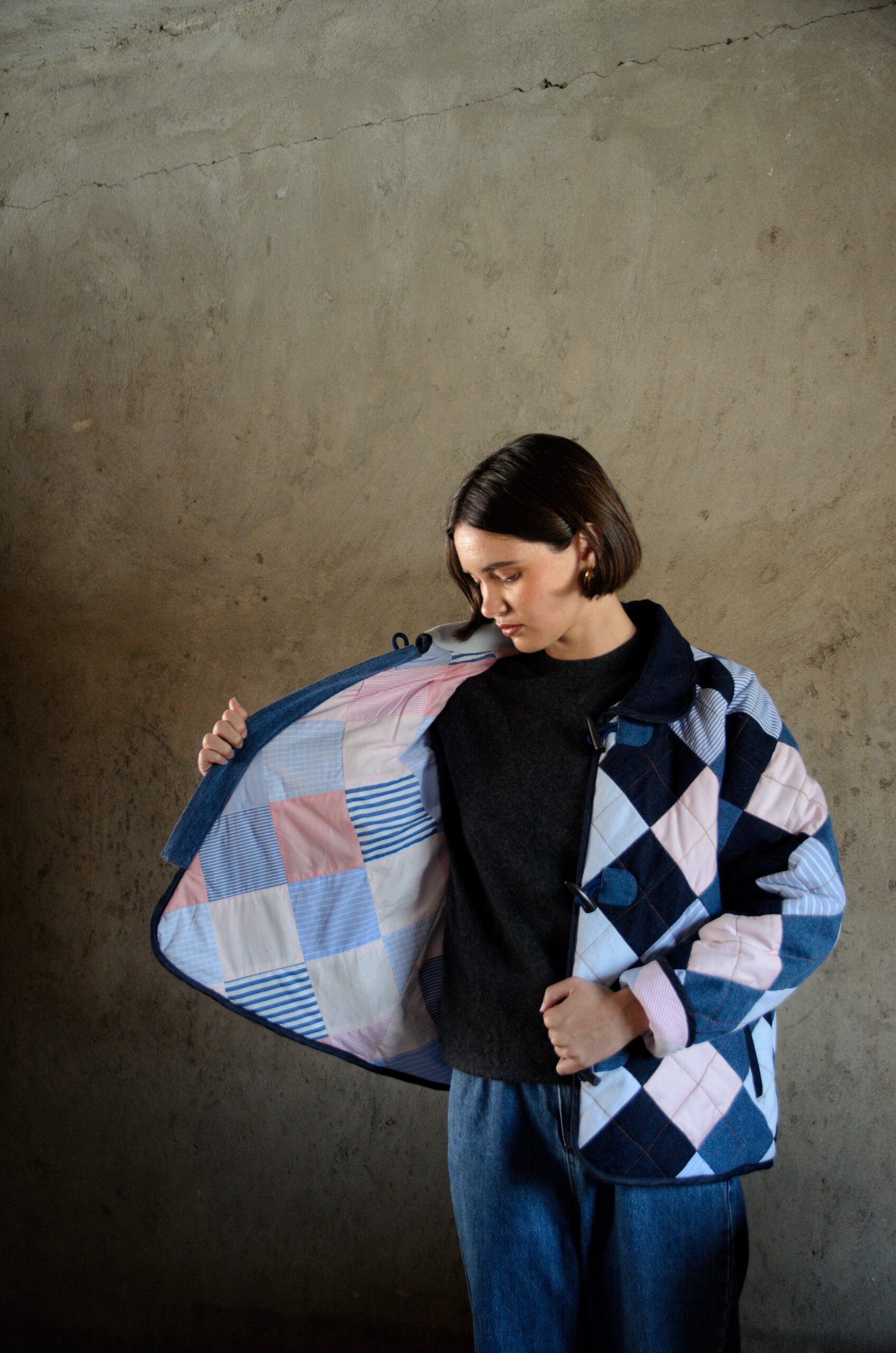 Antsa quilted coat pink inner lining