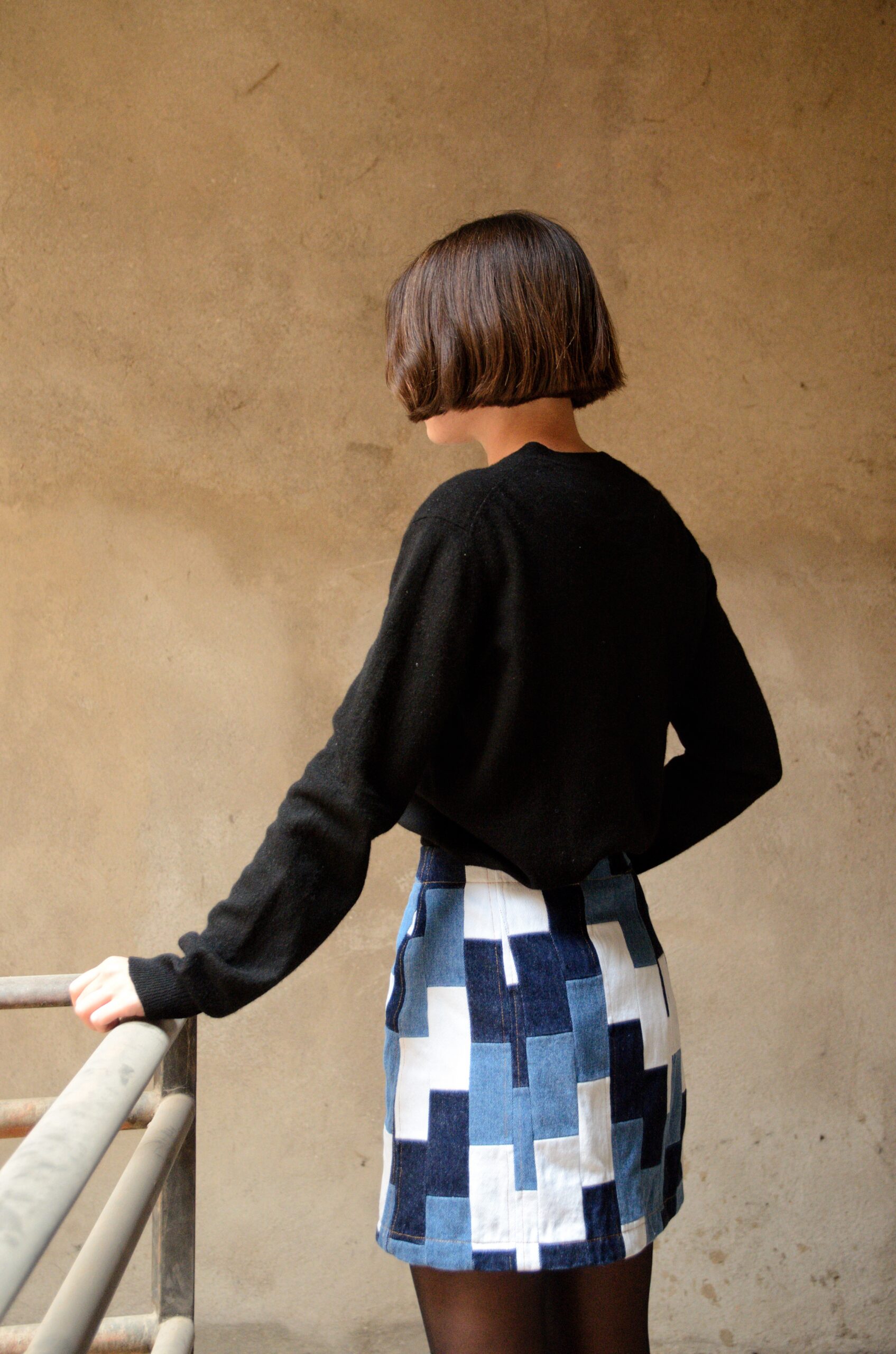 Biriky patchwork denim skirt back view