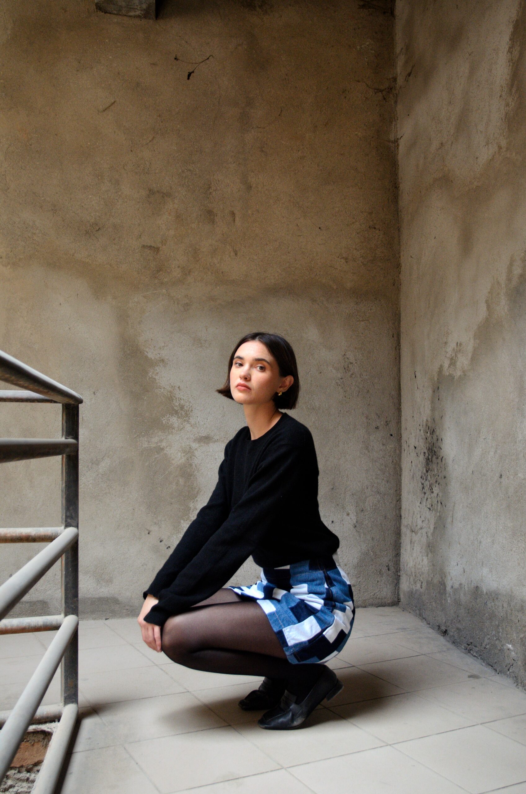 Biriky patchwork denim skirt worn