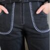 Diamondra black denim trousers stitching detail