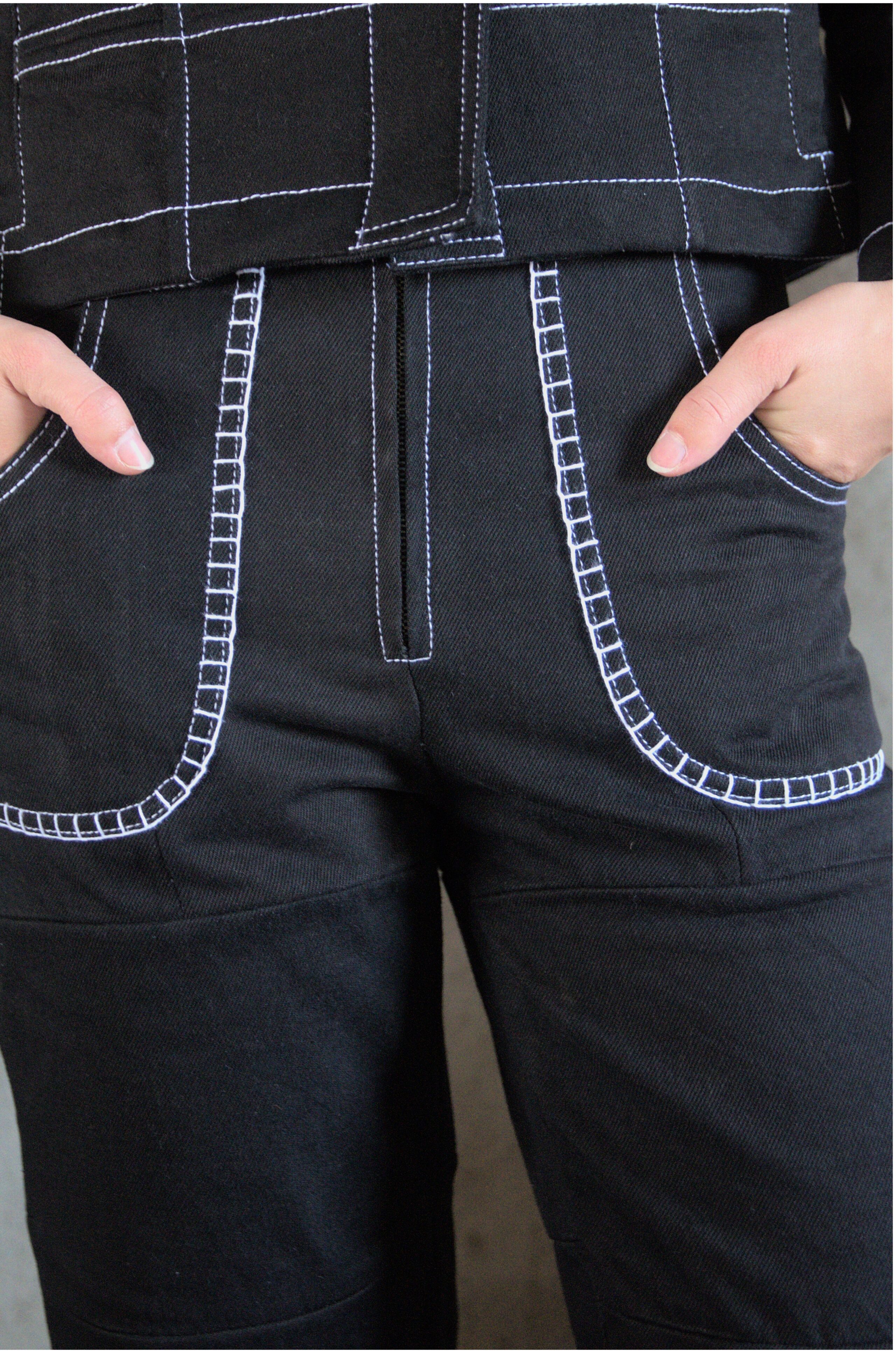 Diamondra black denim trousers stitching detail