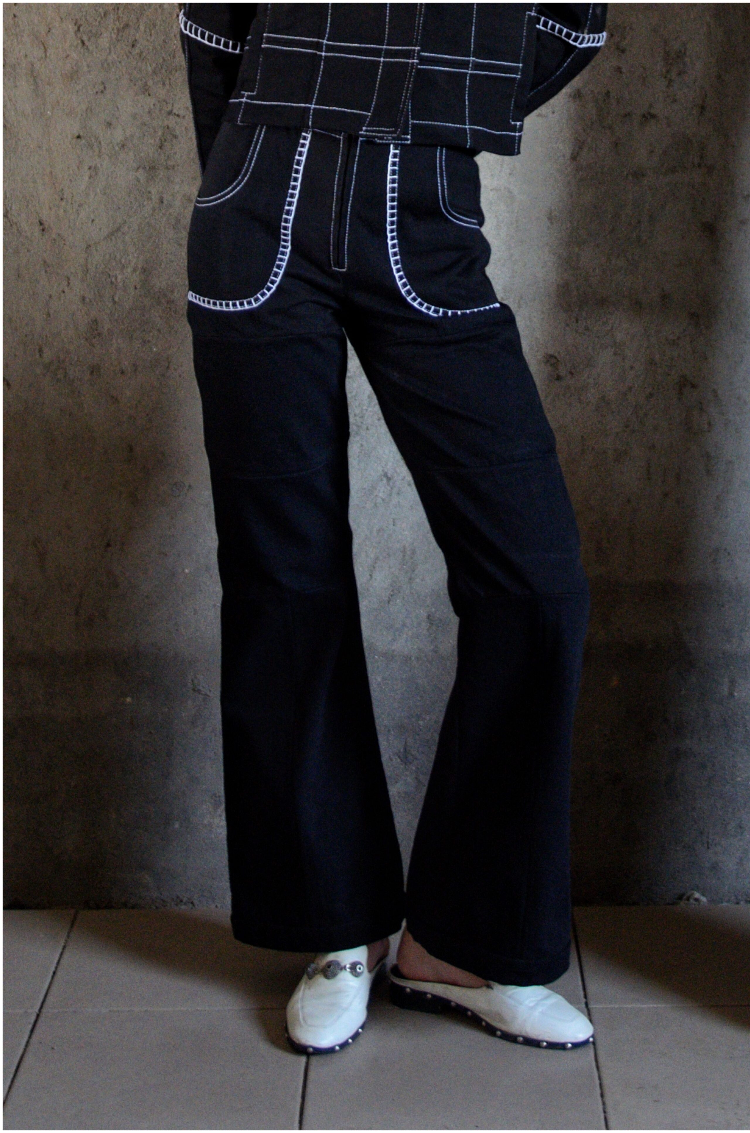Diamondra black denim trousers front view
