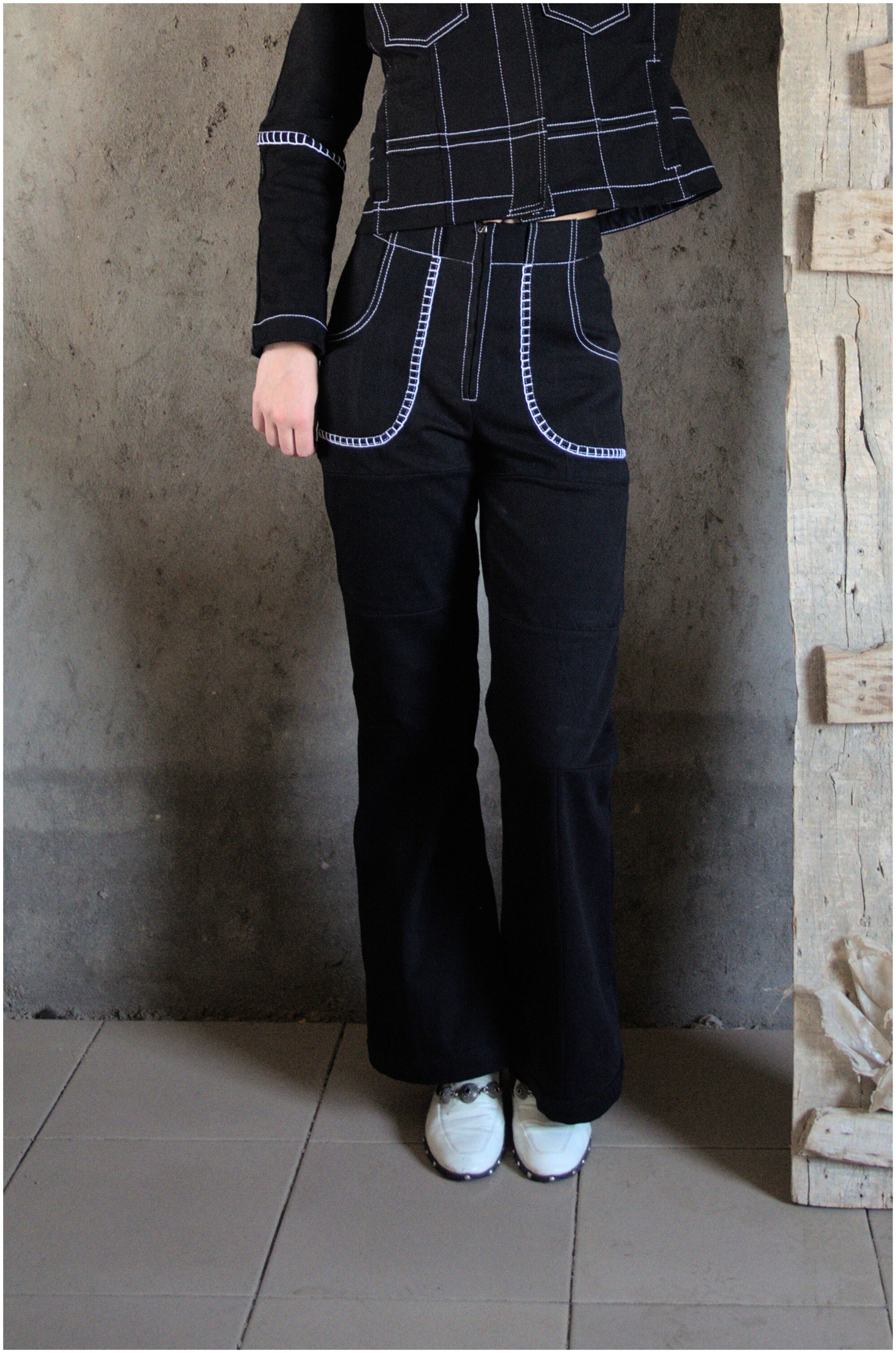 Diamondra black denim trousers full look